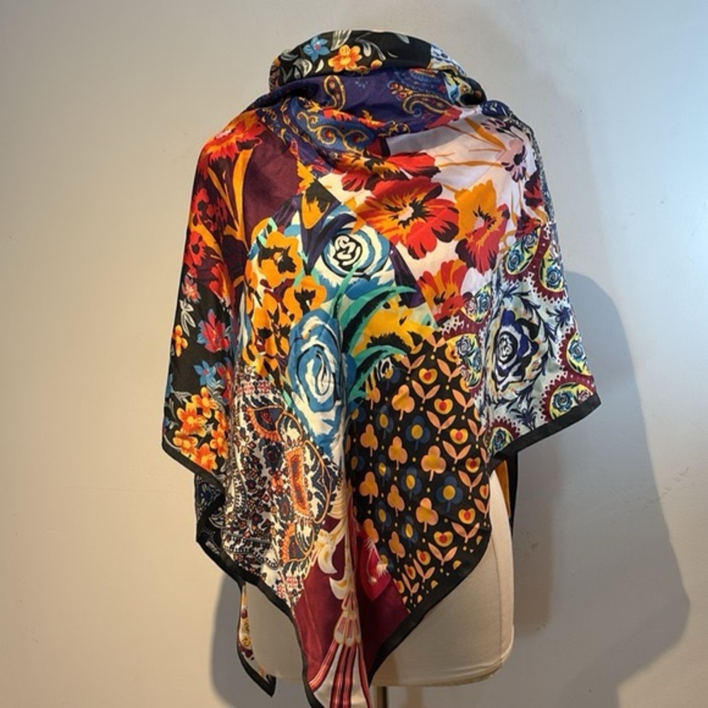 Large Echo Patchwork Silk Square Scarf Wrap Colorful 95th Anniversary